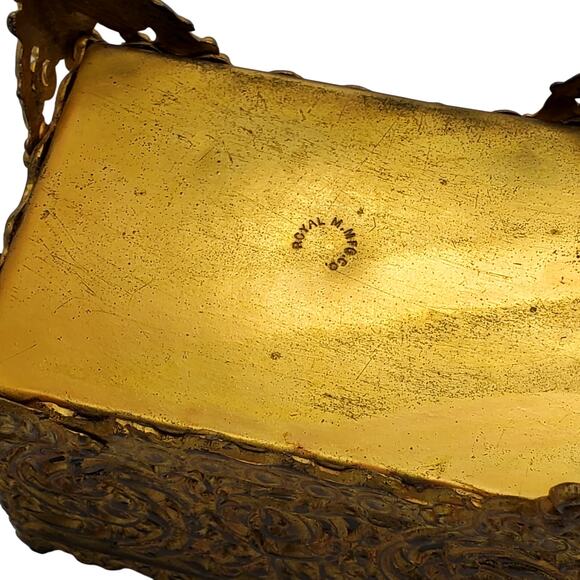 Antique Ormolu Jewelry Casket Box Beveled Glass Victorian Gilt Trinket Filigree - Picture 14 of 16